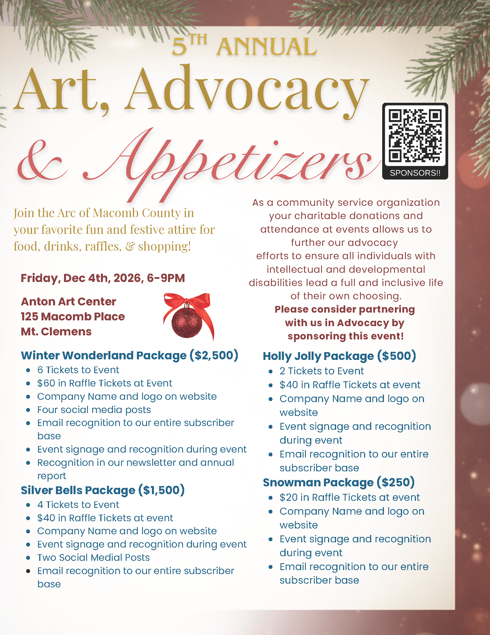 Art, Advocacy & Appetizers 2026 sponsorship opportunities
