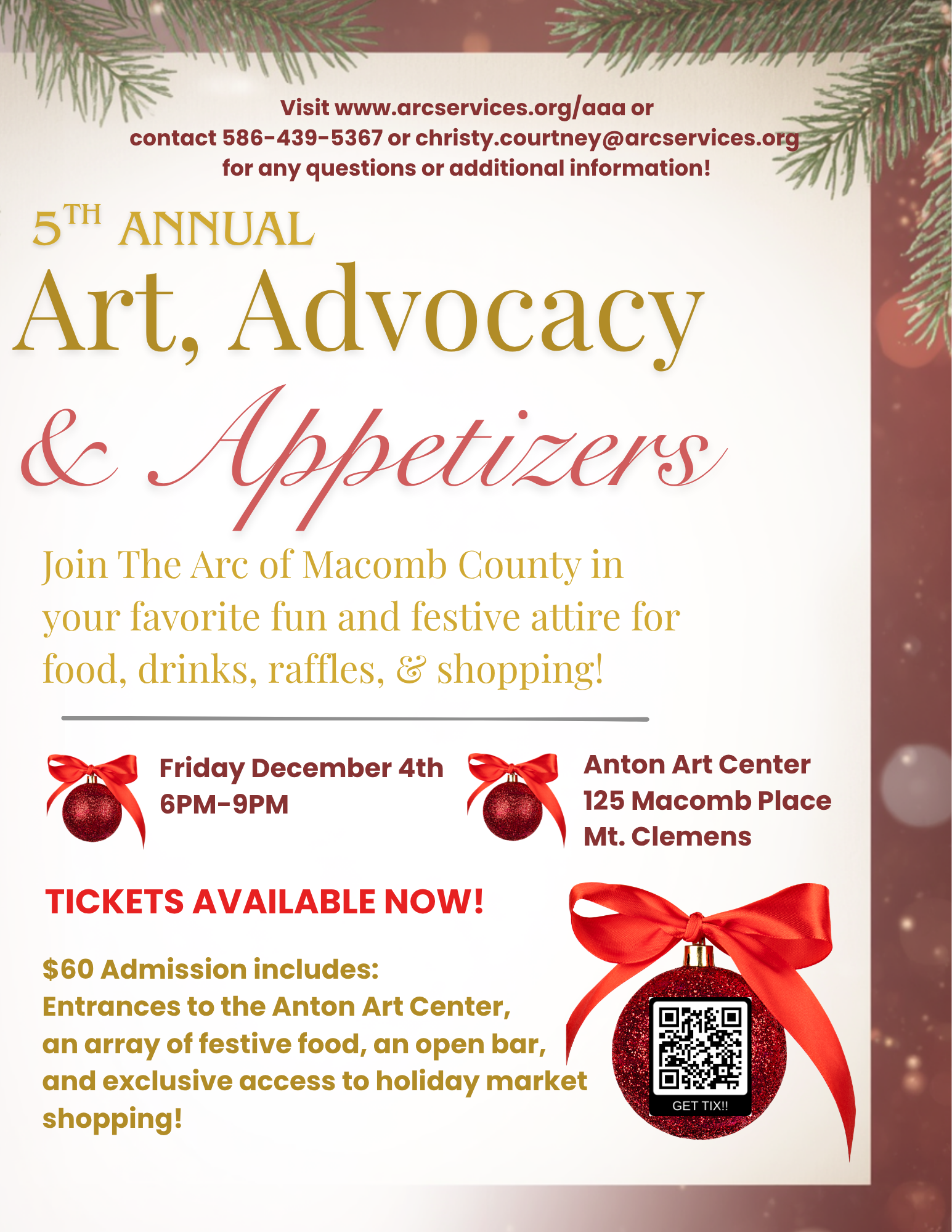 Art, Advocacy & Appetizers 2026 event flyer